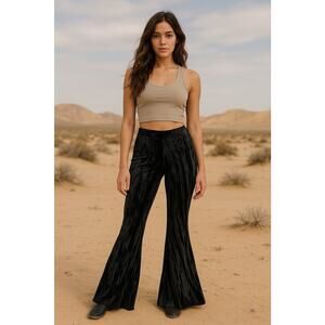 TEMPLE RO Peace 4 All Beings Everywhere Black Velvet Bell Bottom Flare Pants S